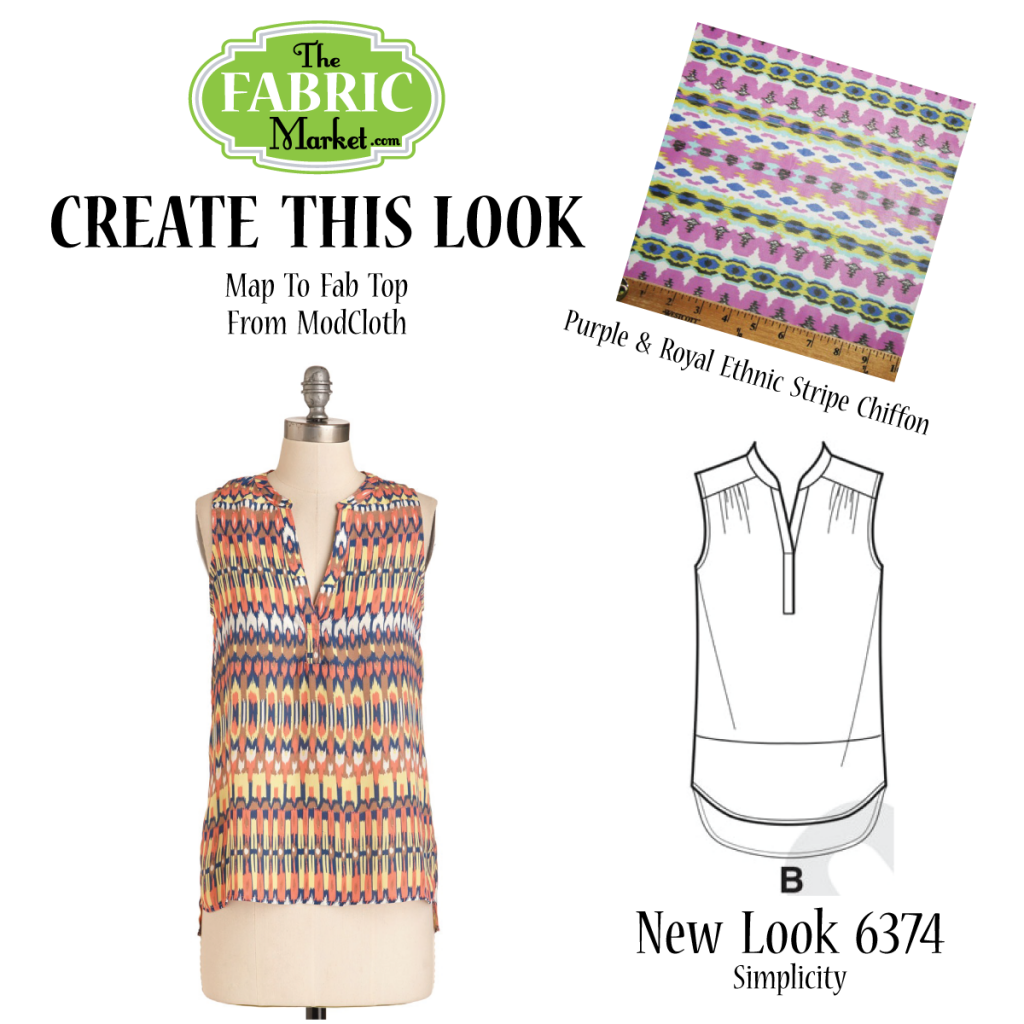 Create This Look - Purple & Royal Ethnic Stripe Chiffon - The Fabric Market