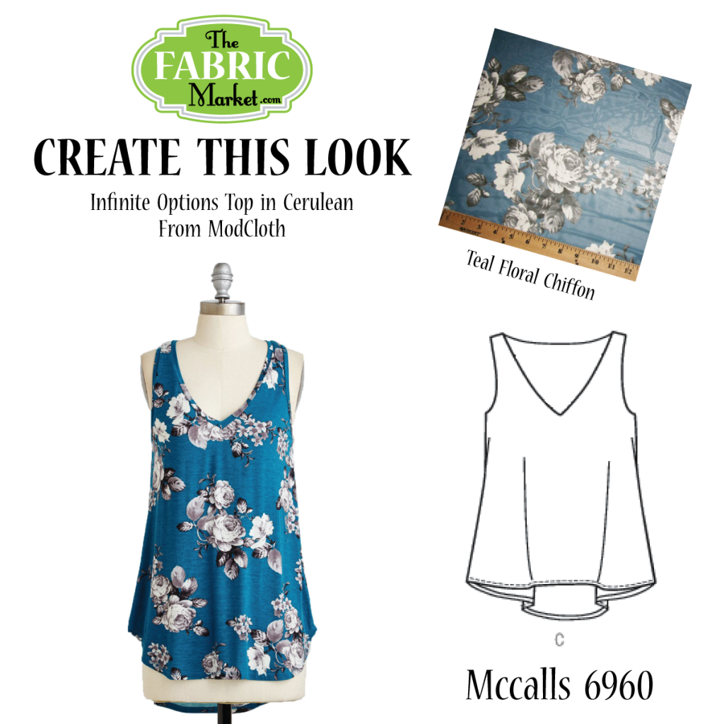 Create This Look - Teal Floral Chiffon - The Fabric Market