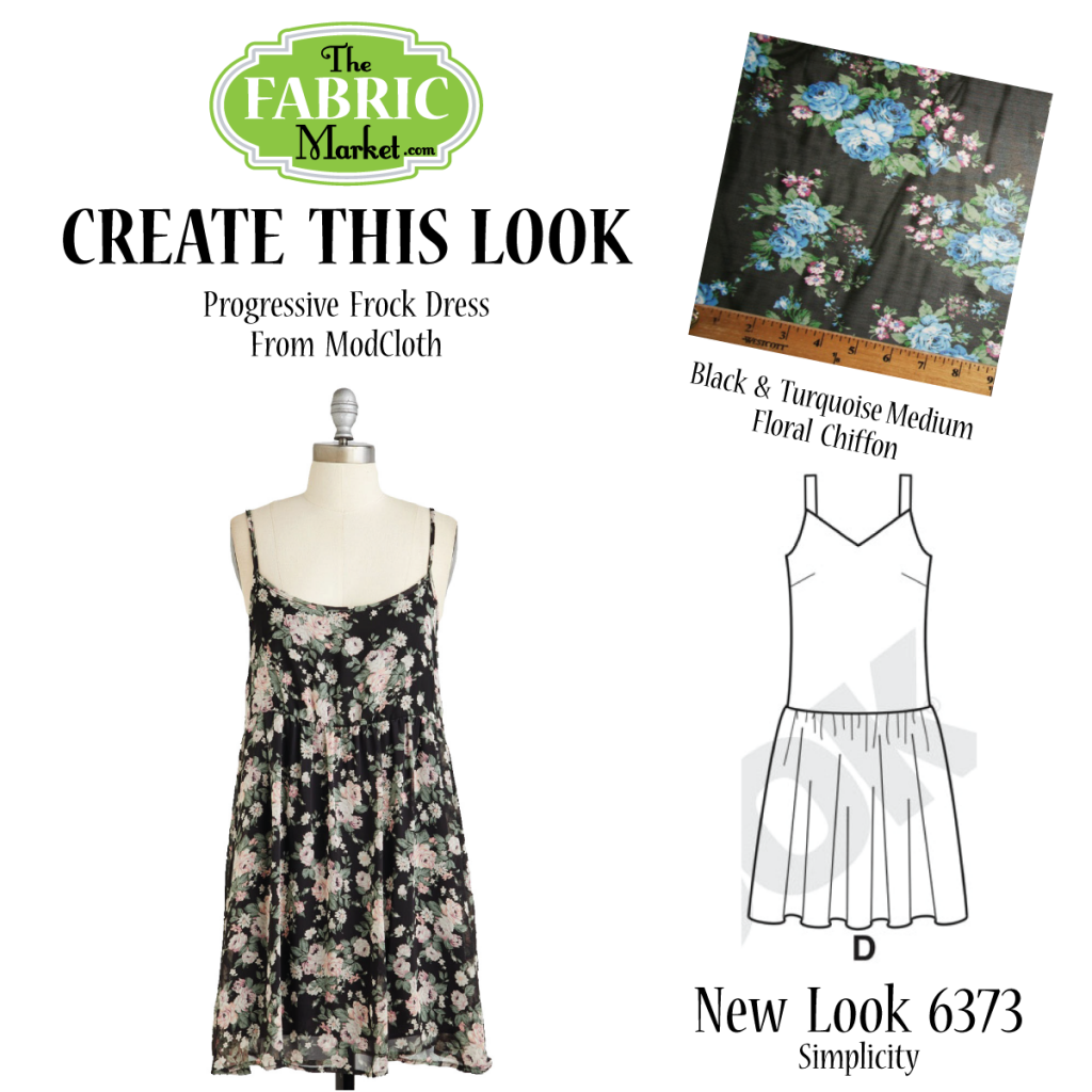 Create This Look - Black & Turquoise Medium Floral Chiffon - The Fabric ...
