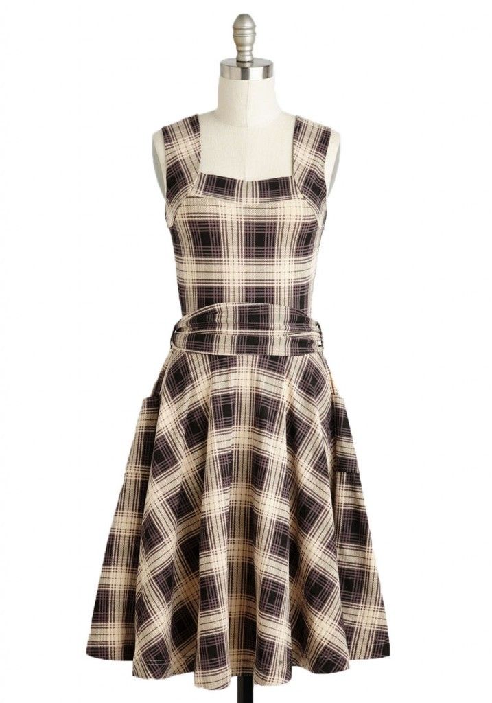 Guest of Honor Dress in Muted Plaid