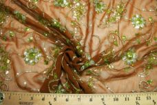 Floral Sequin Chiffon - Brown & Green