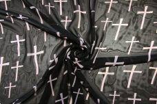 Large Cross Print Chiffon - Black & Dusty Blush
