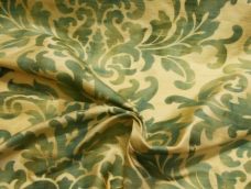 Designer Light Gold & Turquoise Batik Style Damask Duponi Silk