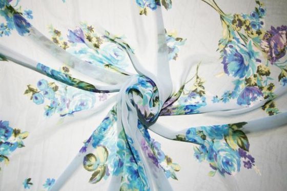 Pre-Cut Chiffon Floral Print Fabric By Yard | Ready To Ship | French Blue Posey main image 0