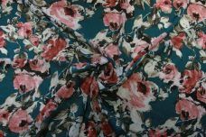 Large Teal & Country Rose Floral Georgette