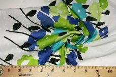 Blue & Green Floral Bordered Dotted Swiss Batiste
