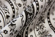 Black & White Floral Stripe Stretch Poplin