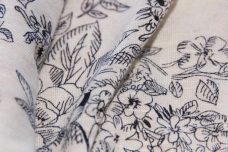 Navy & Eggshell Floral Doodle Cotton Slub Knit