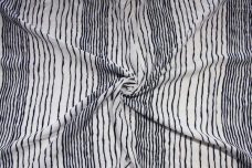 Navy & White Distressed Various Stripe Rayon/Linen Crepe