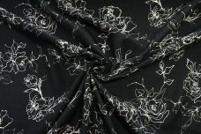 Black & Ivory Line Art Floral Linen/Rayon