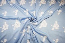 Blue Embroidered Floral Rayon Crepe