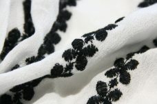White & Black Embroidered Floral Stripe Rayon Crepe