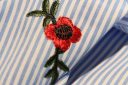 Embroidered Floral Stripe Poly Shirting - Bluebell