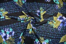 Hawaiian Floral Stripe Rayon Crepe
