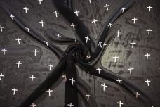Small Cross Print Chiffon - Black & Dusty Blush