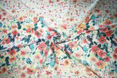 Large Floral Stripe Chiffon - Coral