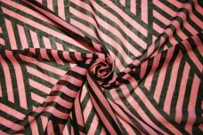 Black & Salmon Geometric Stripe Chiffon