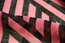 Black & Salmon Geometric Stripe Chiffon