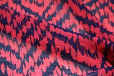 Large Navy & Coral Herringbone Chiffon