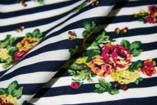 Navy Stripe Floral Rayon