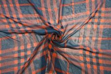 Plaid Chiffon - Navy & Orange