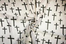 Large Cross Print Chiffon - White & Black