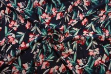 Navy & Raspberry Art Brush Floral Rayon Crepe