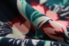 Navy & Raspberry Art Brush Floral Rayon Crepe