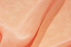 Metallic Pindot Chiffon - Peach & Silver