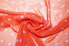 Medium Polkadot Chiffon - Flame & Turquoise