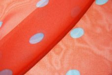 Medium Polkadot Chiffon - Flame & Turquoise