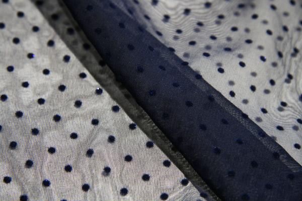 Flocked Dotted Swiss Chiffon – Navy 1 Flocked Dotted Swiss Chiffon - Navy