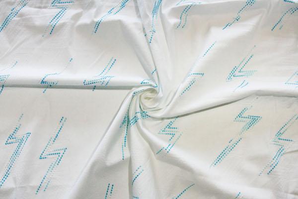 Turquoise Embroidered Lightning Bolt  Stretch Poplin