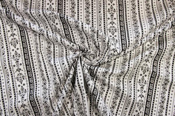 Black & White Floral Stripe Stretch Poplin
