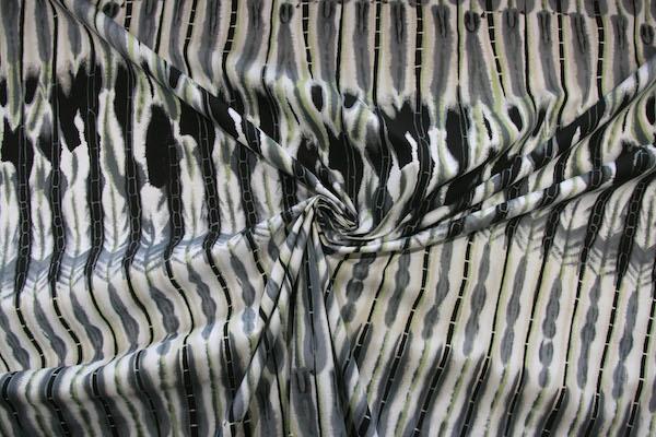 Charcoal & Green Grunge Stripe Stretch Poplin