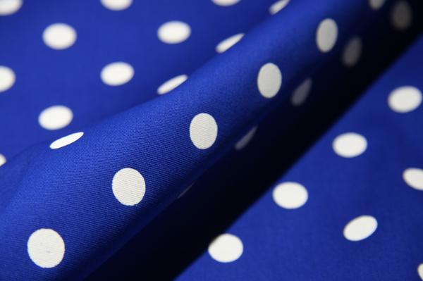 Royal & White Polkadot Stretch Poplin
