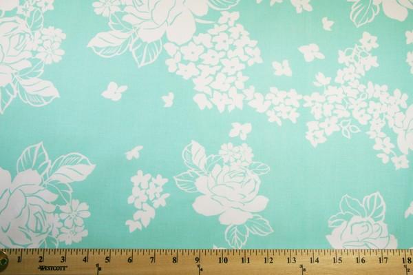Large Aqua Floral Stretch Poplin
