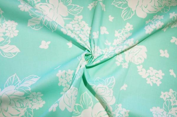 Large Aqua Floral Stretch Poplin