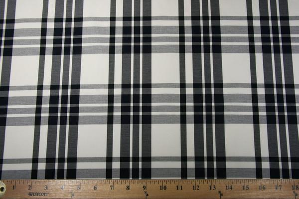 Navy & Light Taupe Plaid Stretch Poplin