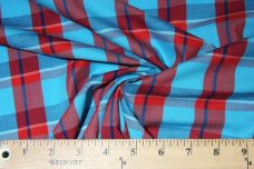 Turquoise & Red Plaid Cotton Poplin