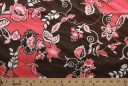 Coral & Brown Floral Stretch Poplin