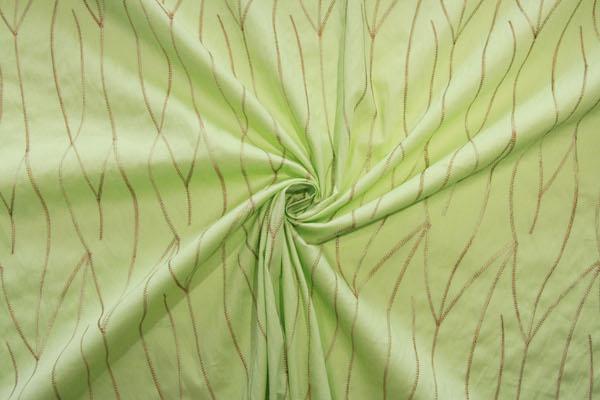 Abstract Embroidered Leaves Stretch Poplin