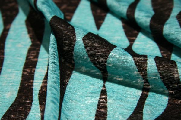 Turquoise & Black Wavy Stripe Tissue Knit 1 Turquoise & Black Wavy Stripe Tissue Knit