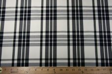 Navy & Light Taupe Plaid Stretch Poplin