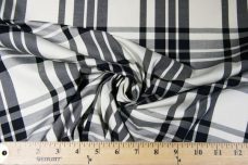 Navy & Light Taupe Plaid Stretch Poplin