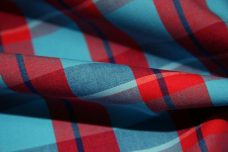 Turquoise & Red Plaid Cotton Poplin