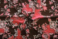 Coral & Brown Floral Stretch Poplin