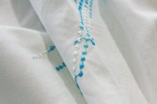 Turquoise Embroidered Lightning Bolt  Stretch Poplin