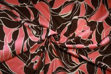 Jumbo Salmon & Brown Floral Stretch Poplin