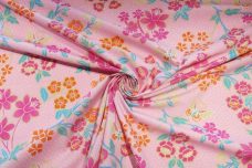 Pink Boho Floral Stretch Poly/Cotton Poplin